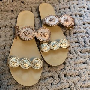 Jack Rogers gold and rose gold two strap sandals